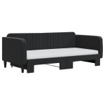 vidaXL Pat de zi cu extensie și saltele, negru, 90x190 cm, catifea