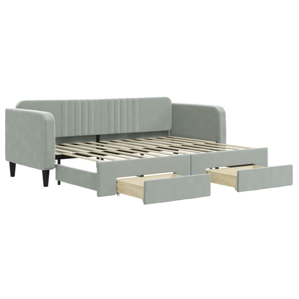 vidaXL Pat de zi cu extensie și sertare, gri deschis 80x200 cm catifea