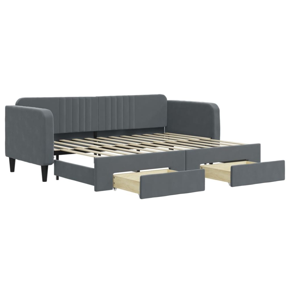 vidaXL Pat de zi cu extensie și sertare gri închis 80x200 cm catifea