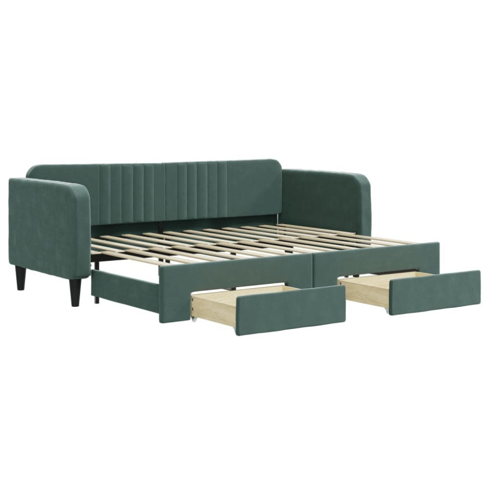vidaXL Pat de zi cu extensie și sertare verde închis 80x200 cm catifea
