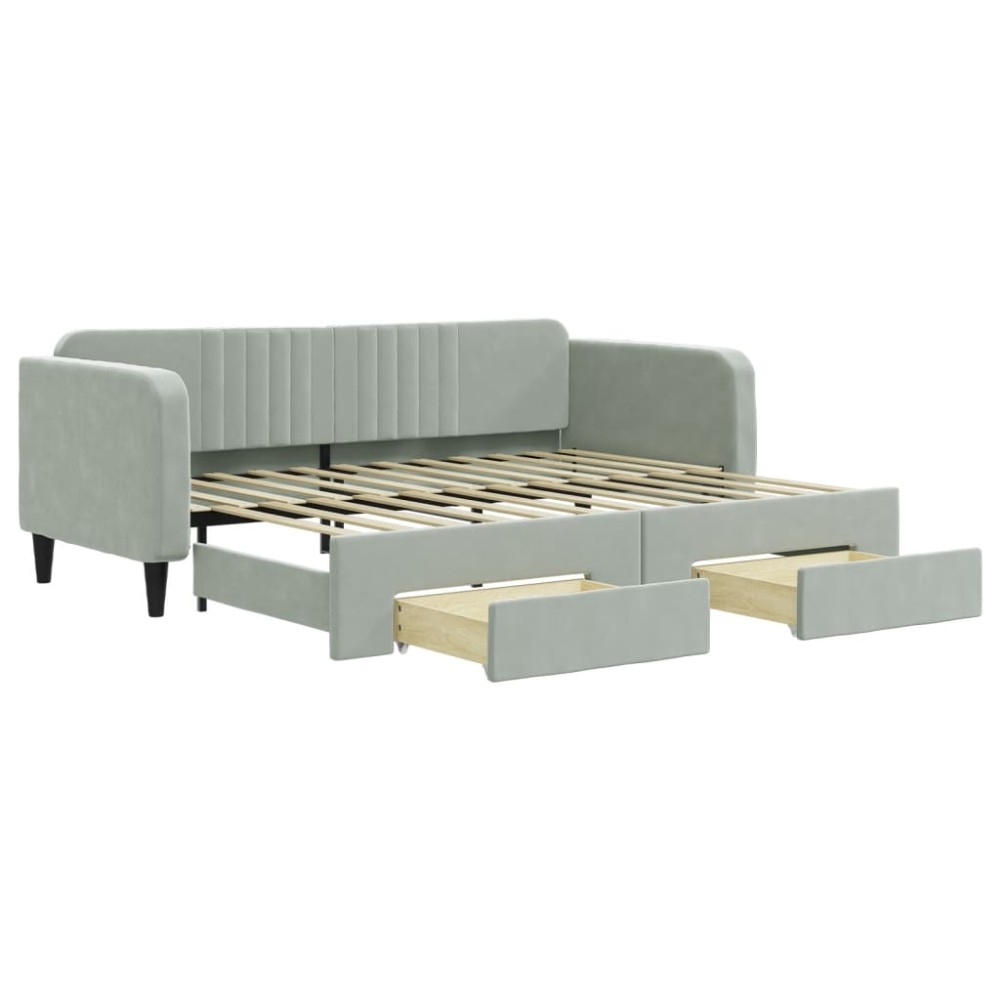vidaXL Pat de zi cu extensie și sertare, gri deschis 90x200 cm catifea