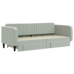 vidaXL Pat de zi cu extensie și sertare, gri deschis 90x200 cm catifea