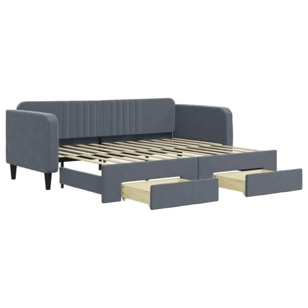 vidaXL Pat de zi cu extensie și sertare gri închis 90x200 cm catifea