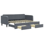 vidaXL Pat de zi cu extensie și sertare gri închis 90x200 cm catifea