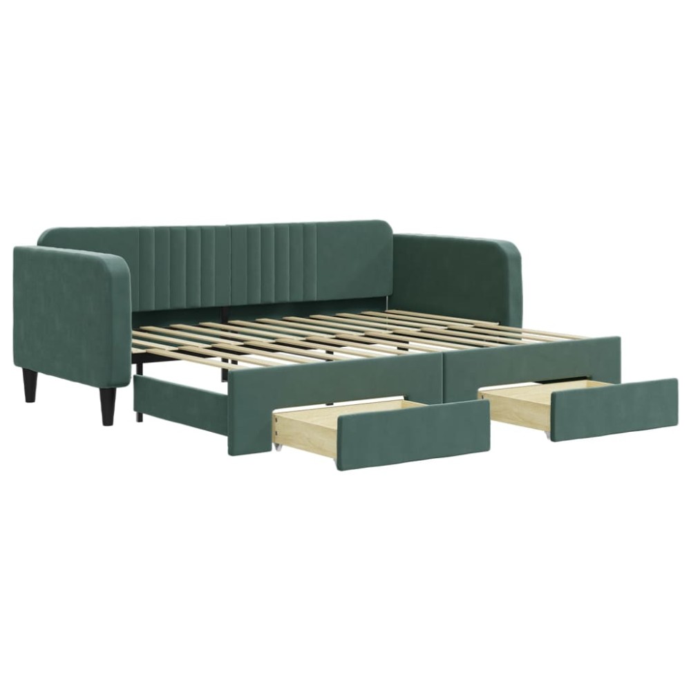 vidaXL Pat de zi cu extensie și sertare verde închis 90x200 cm catifea