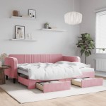 vidaXL Pat de zi cu extensie și sertare, roz, 90x200 cm, catifea vidaXL Pat de zi cu extensie și sertare, roz, 90x200 cm, catifea
