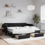 vidaXL Pat de zi cu extensie și sertare, negru, 90x200 cm, catifea vidaXL Pat de zi cu extensie și sertare, negru, 90x200 cm, catifea