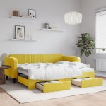 vidaXL Pat de zi cu extensie și sertare, galben, 90x200 cm, catifea vidaXL Pat de zi cu extensie și sertare, galben, 90x200 cm, catifea
