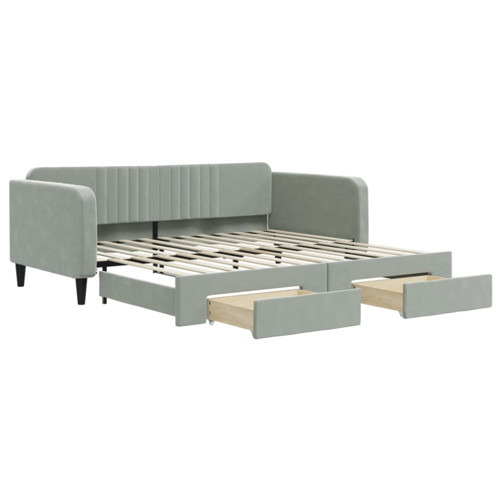 vidaXL Pat de zi cu extensie și sertare gri deschis 100x200 cm catifea