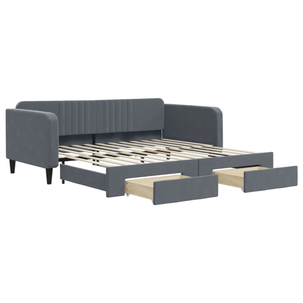 vidaXL Pat de zi cu extensie și sertare gri închis 100x200cm catifea