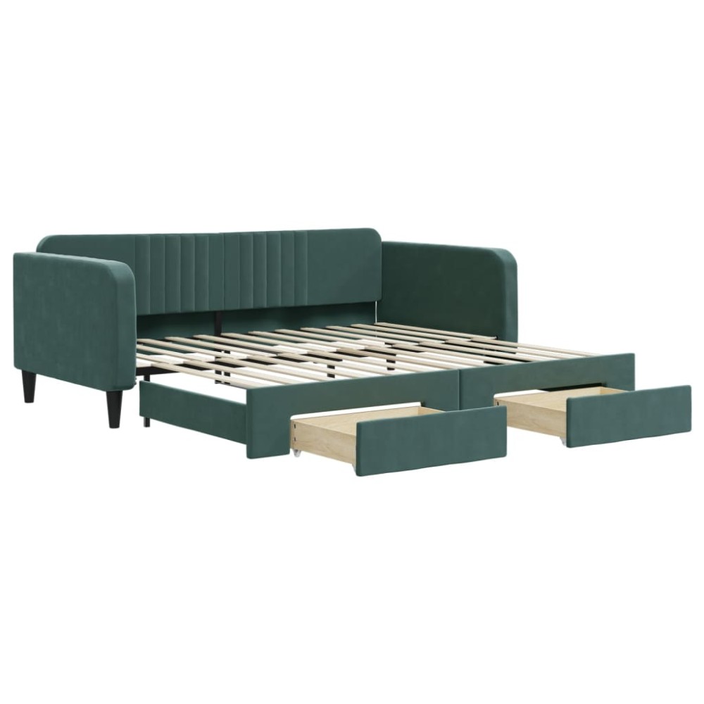 vidaXL Pat de zi cu extensie și sertare verde închis 100x200cm catifea