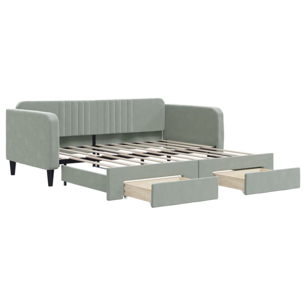 vidaXL Pat de zi cu extensie și sertare, gri deschis 90x190 cm catifea