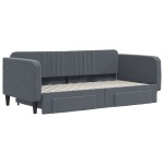vidaXL Pat de zi cu extensie și sertare, gri închis, 90x190cm catifea