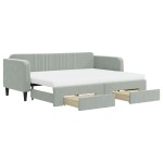 vidaXL Pat de zi cu extensie și sertare, gri deschis 80x200 cm catifea
