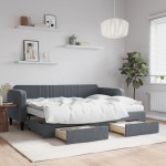 vidaXL Pat de zi cu extensie și sertare gri închis 80x200 cm catifea vidaXL Pat de zi cu extensie și sertare gri închis 80x200 cm catifea