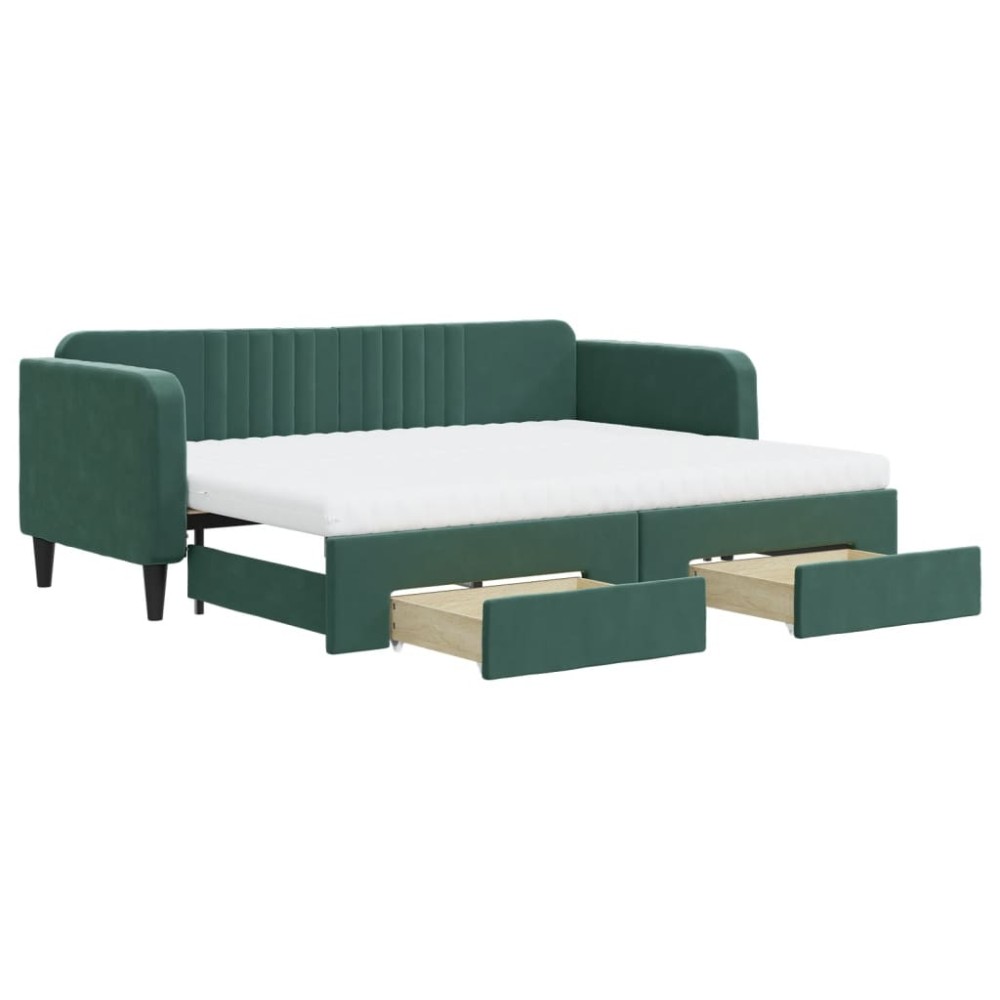 vidaXL Pat de zi cu extensie și sertare verde închis 80x200 cm catifea