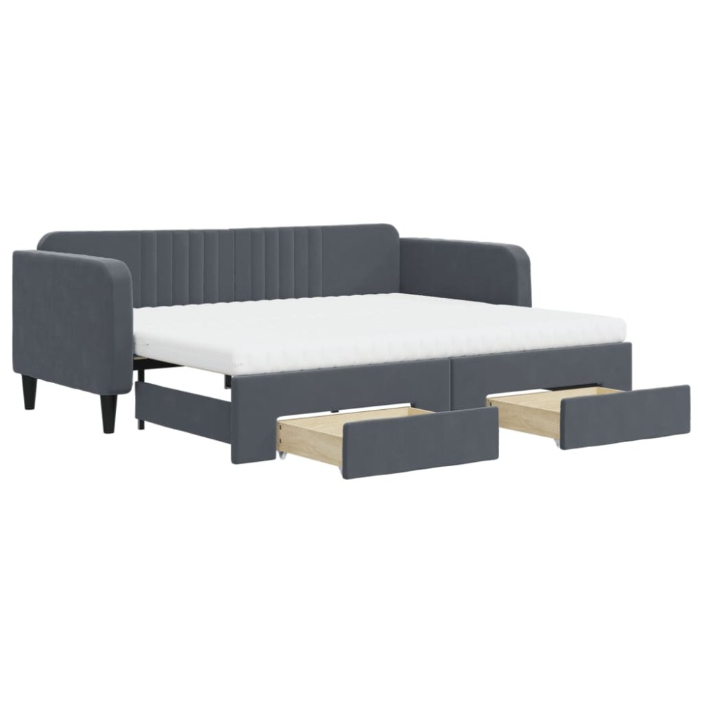 vidaXL Pat de zi cu extensie și sertare gri închis 90x200 cm catifea