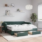 vidaXL Pat de zi cu extensie și sertare verde închis 90x200 cm catifea vidaXL Pat de zi cu extensie și sertare verde închis 90x200 cm catifea
