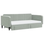 vidaXL Pat de zi cu extensie și sertare gri deschis 100x200 cm catifea