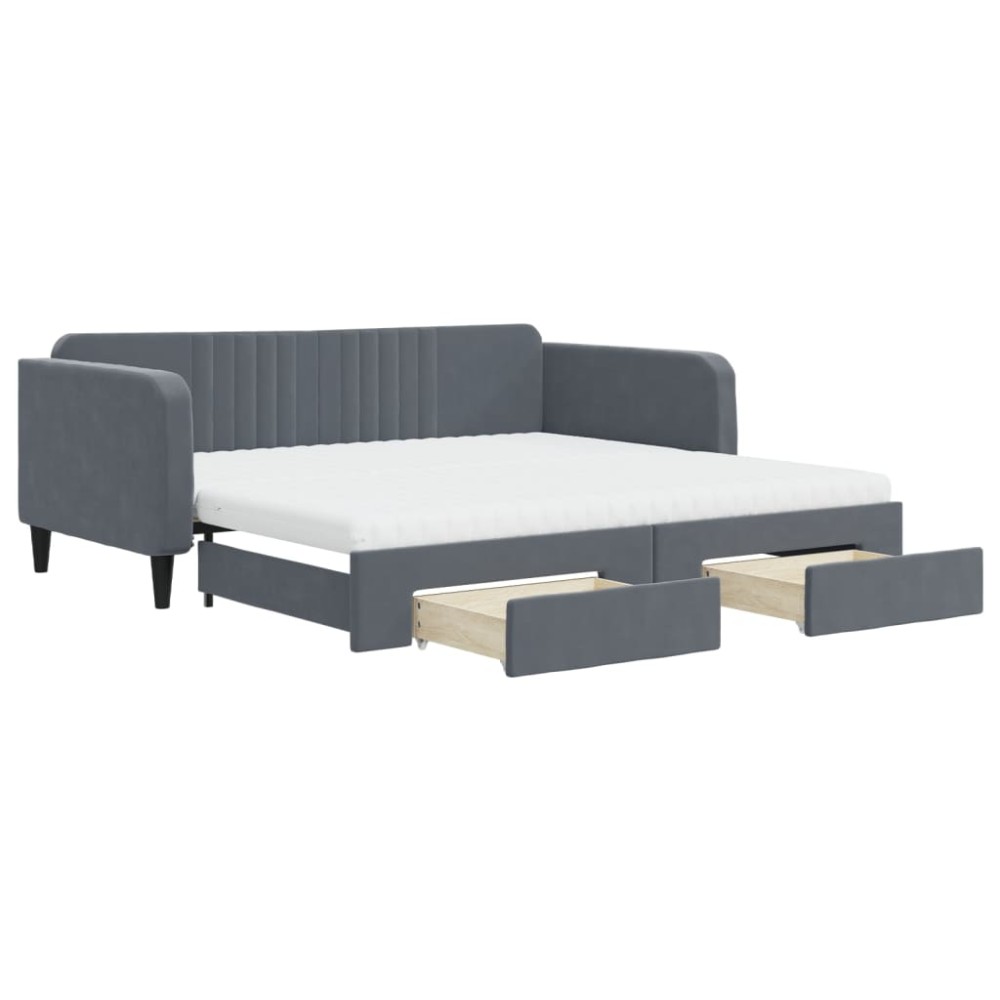 vidaXL Pat de zi cu extensie și sertare gri închis 100x200cm catifea