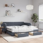 vidaXL Pat de zi cu extensie și sertare gri închis 100x200cm catifea