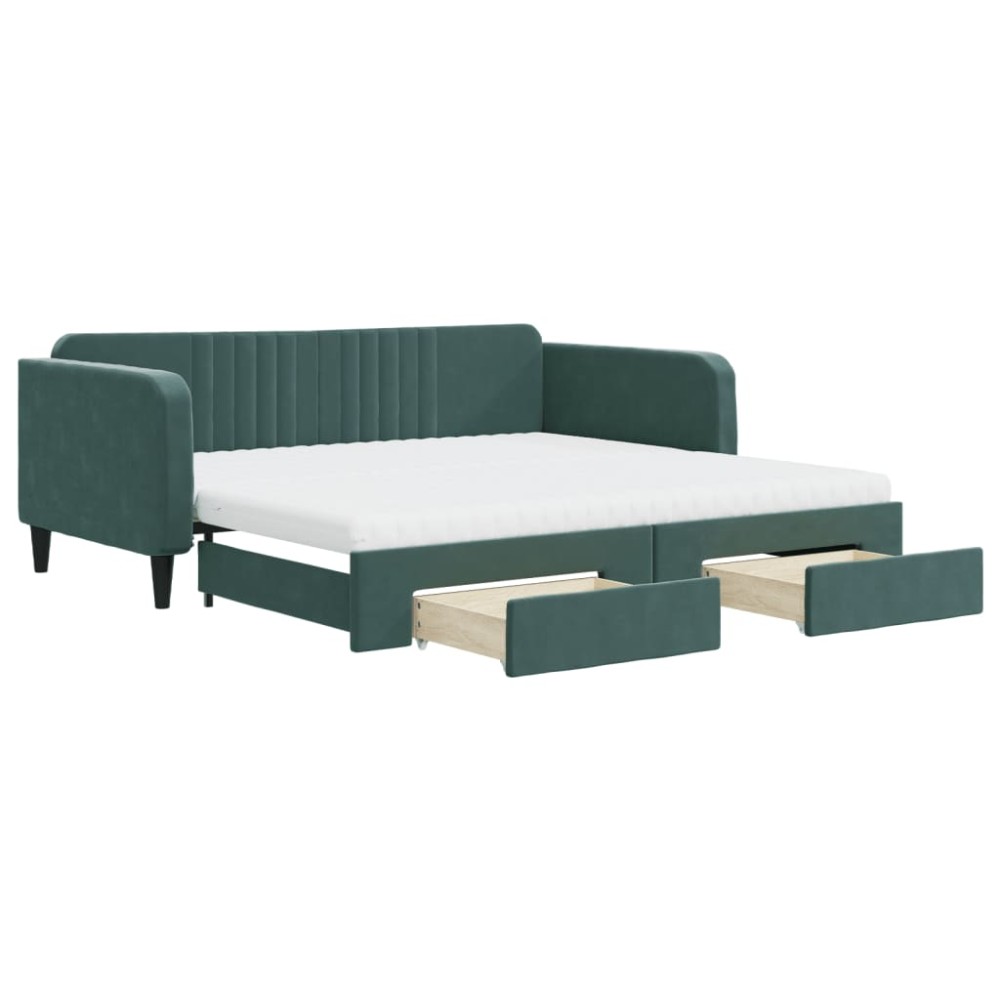 vidaXL Pat de zi cu extensie și sertare verde închis 100x200cm catifea