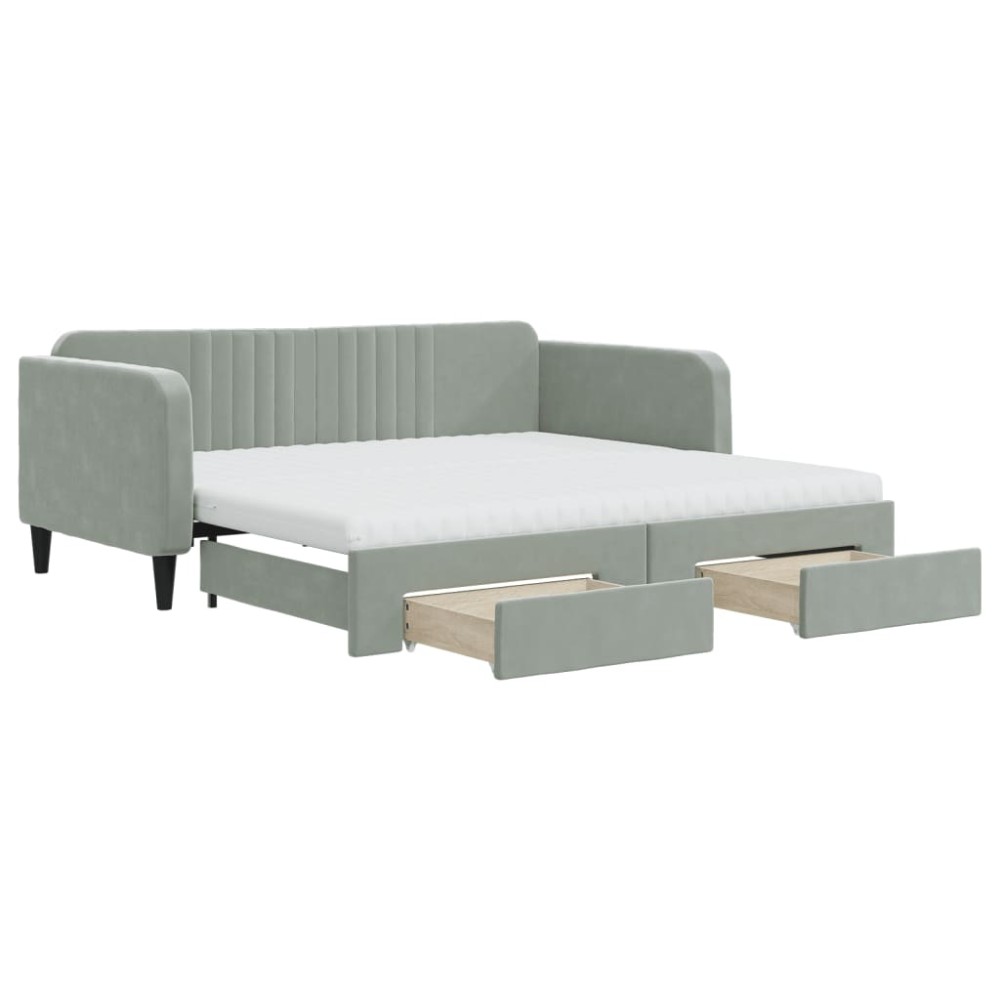 vidaXL Pat de zi cu extensie și sertare, gri deschis 90x190 cm catifea