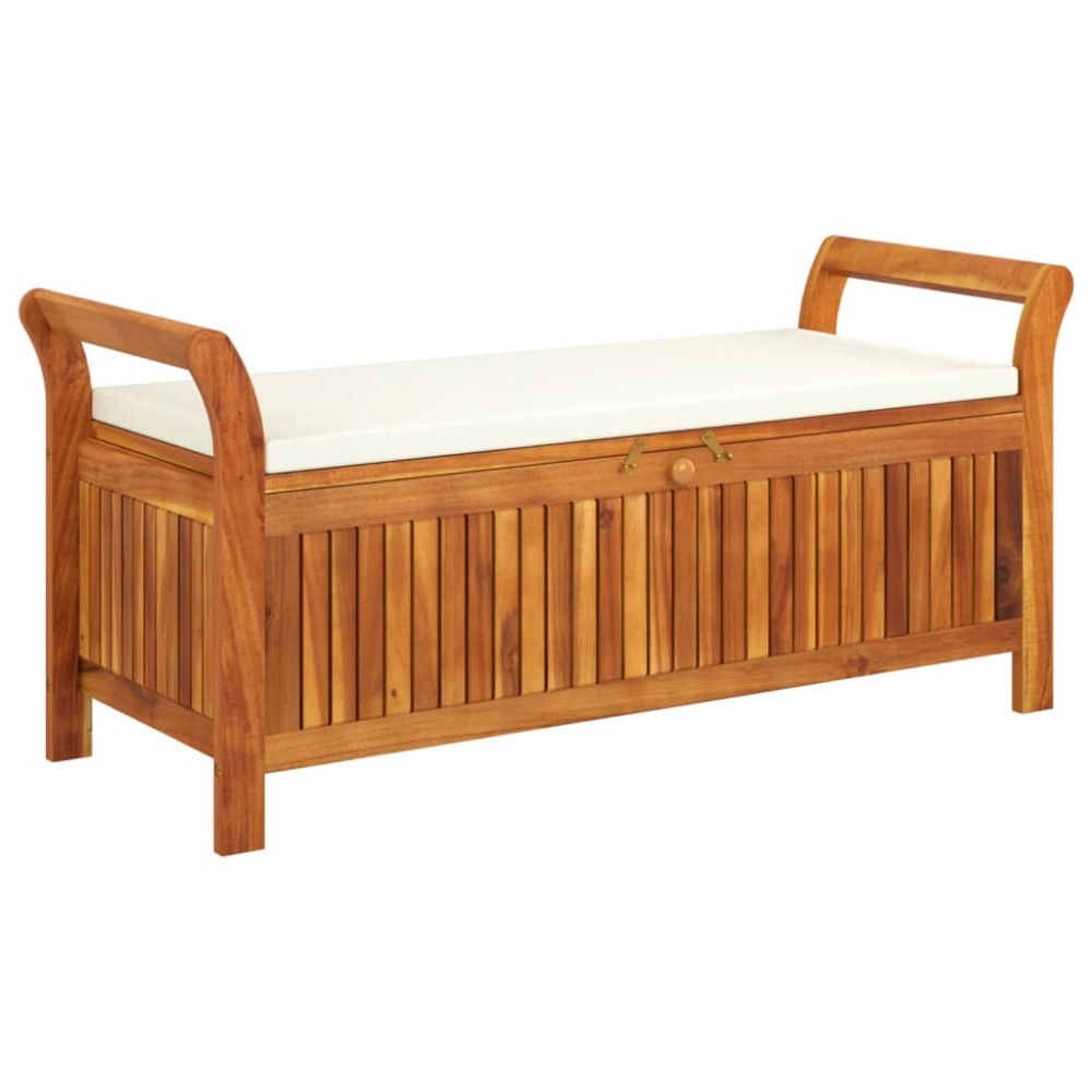 vidaXL Bancă de depozitare cu pernă, 126 cm, lemn masiv de acacia