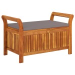 vidaXL Bancă depozitare grădină, cu pernă, 91 cm, lemn masiv de acacia