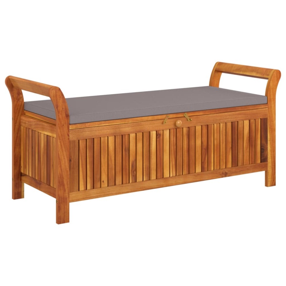 vidaXL Bancă de depozitare cu pernă, 126 cm, lemn masiv de acacia