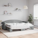 vidaXL Pat de zi cu extensie, gri deschis, 80x200 cm, textil vidaXL Pat de zi cu extensie, gri deschis, 80x200 cm, textil