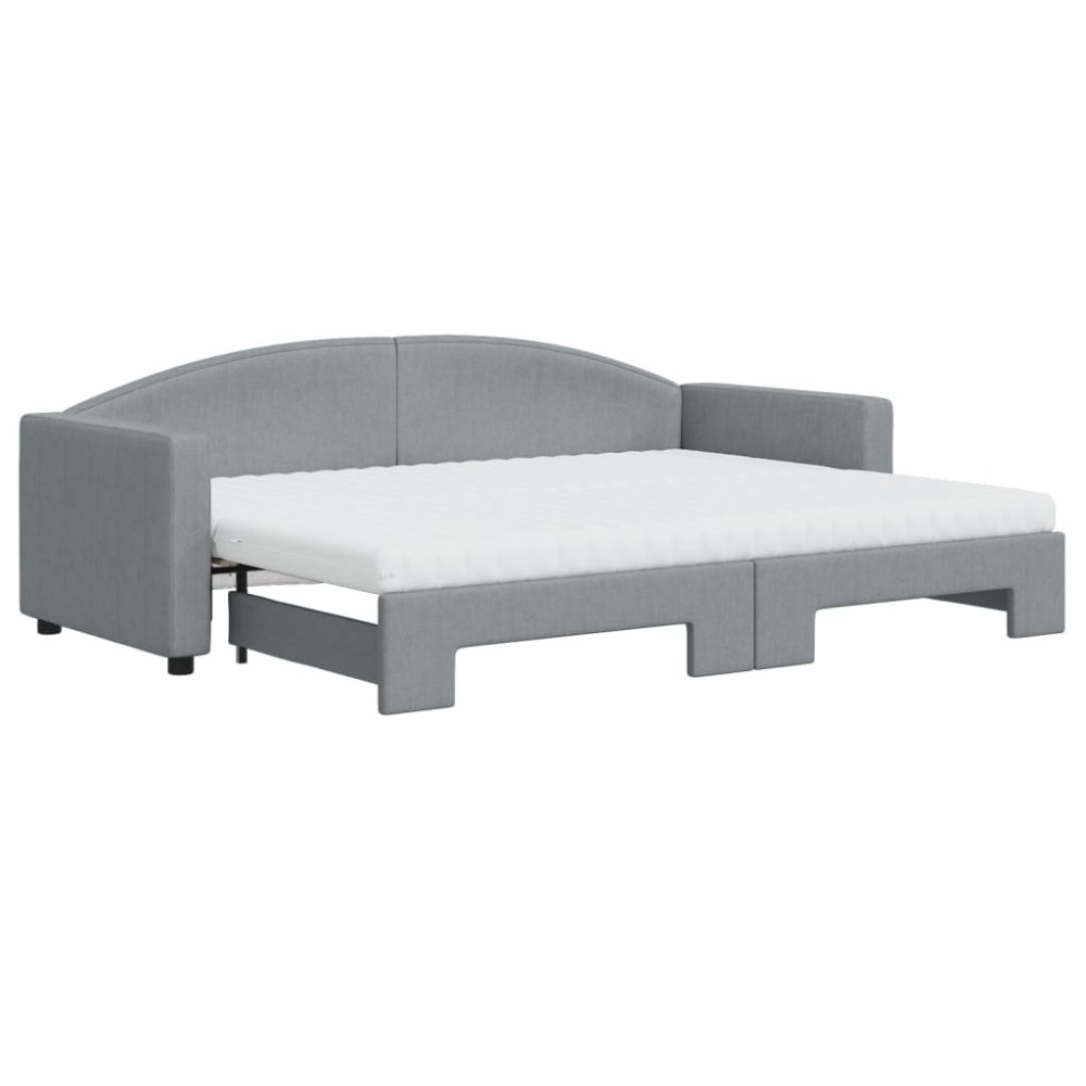 vidaXL Pat de zi cu extensie și saltele, gri deschis, 80x200 cm textil