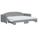 vidaXL Pat de zi cu extensie și saltele, gri deschis, 80x200 cm textil vidaXL Pat de zi cu extensie și saltele, gri deschis, 80x200 cm textil