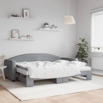 vidaXL Pat de zi cu extensie și saltele, gri deschis, 80x200 cm textil vidaXL Pat de zi cu extensie și saltele, gri deschis, 80x200 cm textil