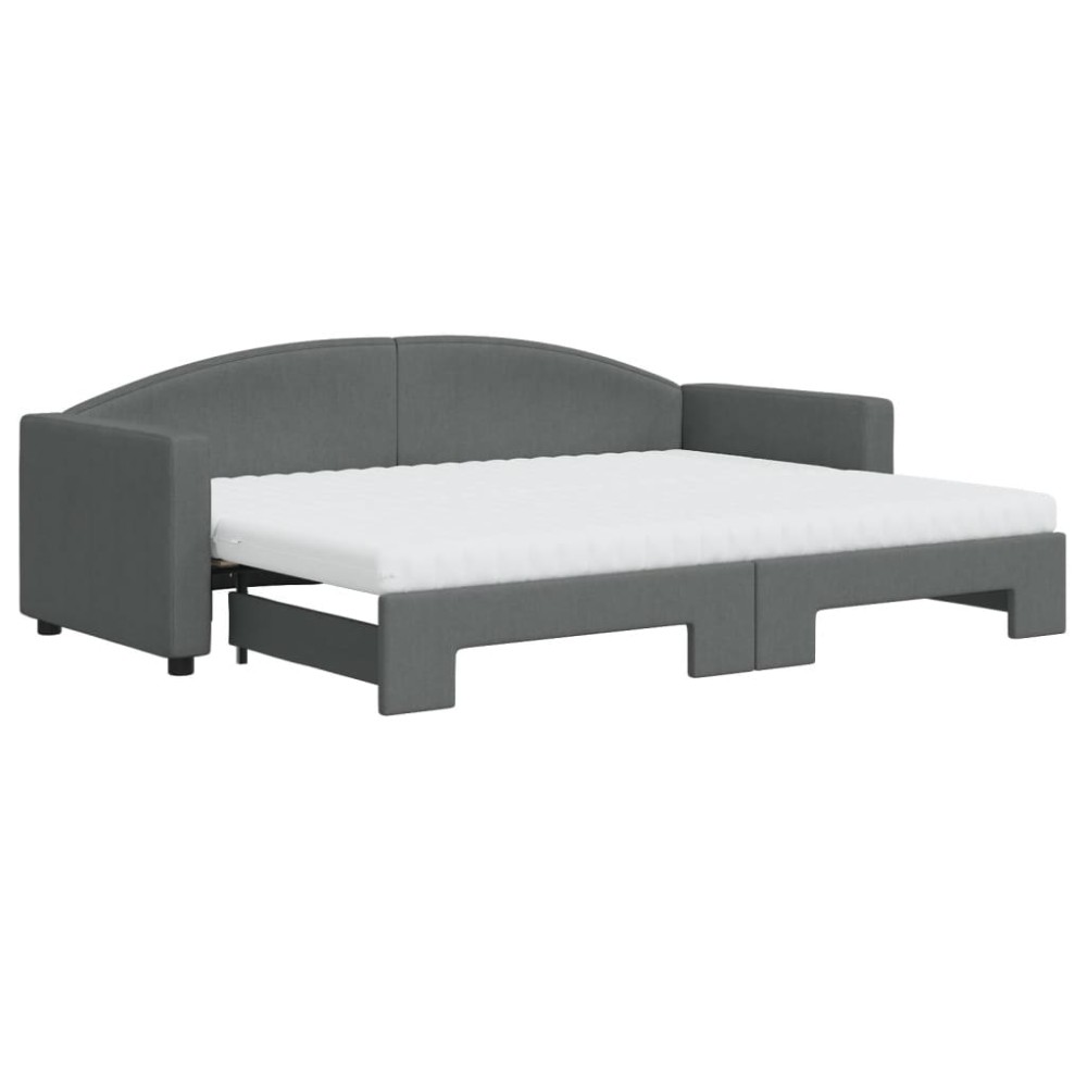 vidaXL Pat de zi cu extensie și saltele, gri închis, 80x200 cm, textil