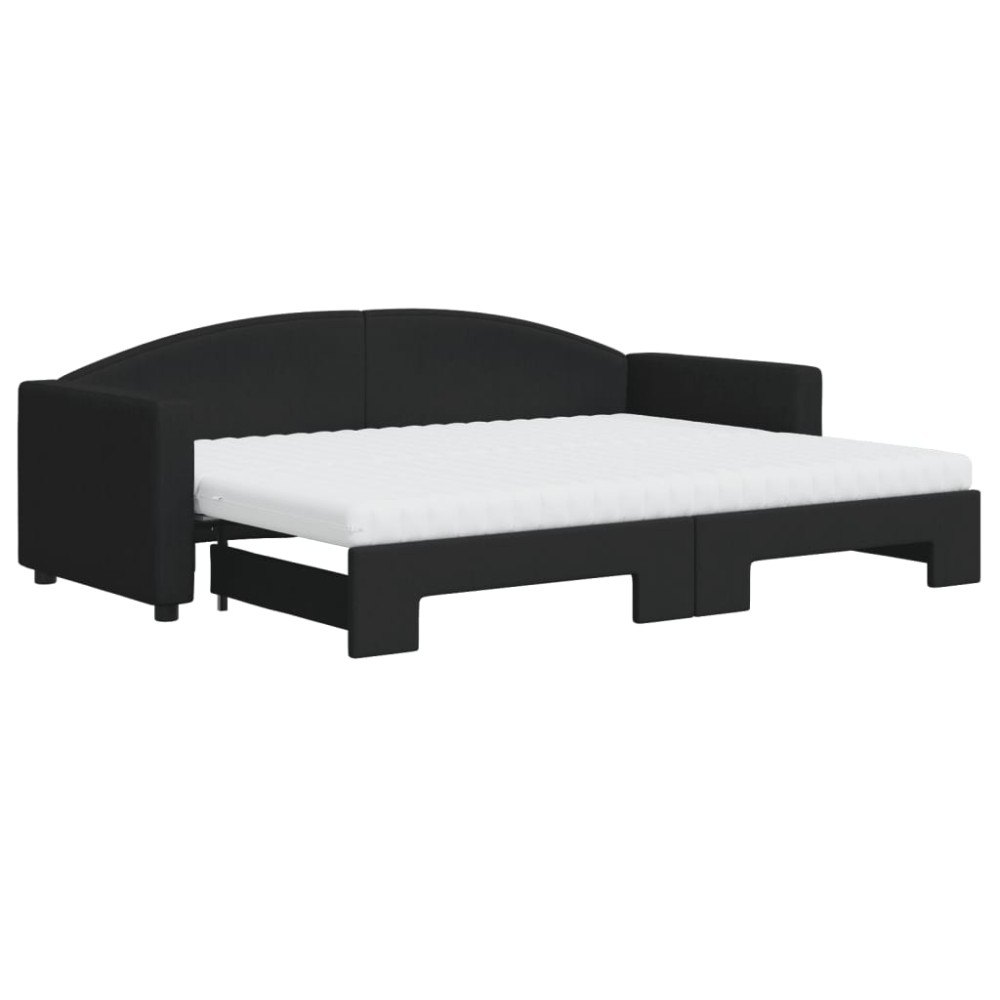 vidaXL Pat de zi cu extensie și saltele, negru, 80x200 cm, textil