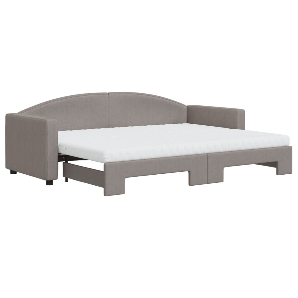 vidaXL Pat de zi cu extensie și saltele, gri taupe, 80x200 cm, textil