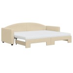 vidaXL Pat de zi cu extensie și saltele, crem, 80x200 cm, textil vidaXL Pat de zi cu extensie și saltele, crem, 80x200 cm, textil