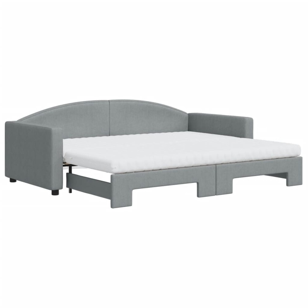 vidaXL Pat de zi cu extensie și saltele, gri deschis 90x200 cm textil