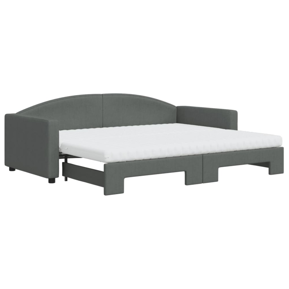vidaXL Pat de zi cu extensie și saltele, gri închis, 90x200 cm, textil