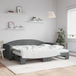 vidaXL Pat de zi cu extensie și saltele, gri închis, 90x200 cm, textil vidaXL Pat de zi cu extensie și saltele, gri închis, 90x200 cm, textil
