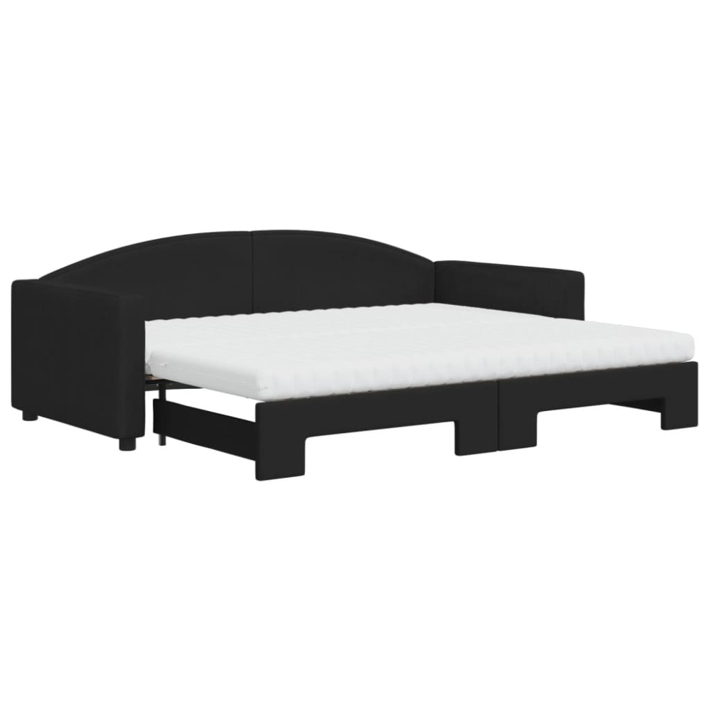 vidaXL Pat de zi cu extensie și saltele, negru, 90x200 cm, textil