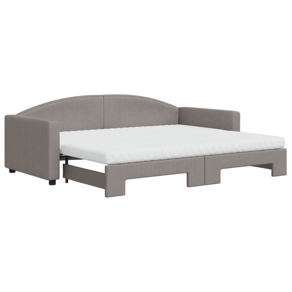 vidaXL Pat de zi cu extensie și saltele, gri taupe, 90x200 cm, textil