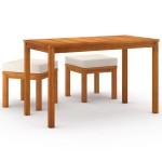 vidaXL Set sufragerie de grădină, 3 piese, cu perne, lemn masiv acacia vidaXL Set sufragerie de grădină, 3 piese, cu perne, lemn masiv acacia
