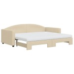 vidaXL Pat de zi cu extensie și saltele, crem, 90x200 cm, textil vidaXL Pat de zi cu extensie și saltele, crem, 90x200 cm, textil