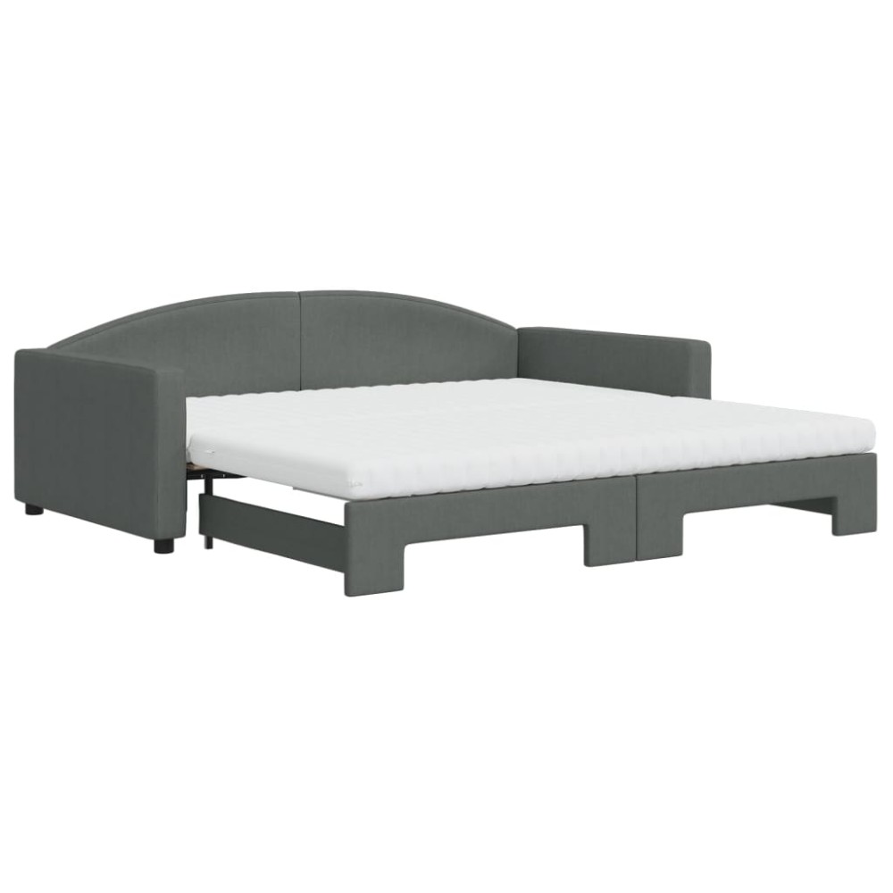 vidaXL Pat de zi cu extensie și saltele, gri închis, 100x200 cm textil