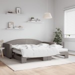 vidaXL Pat de zi cu extensie și saltele, gri taupe, 100x200 cm, textil