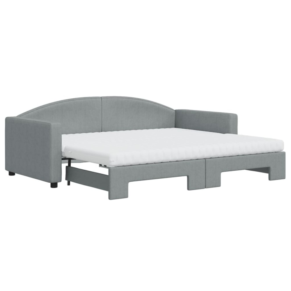 vidaXL Pat de zi cu extensie și saltele, gri deschis 90x190 cm textil