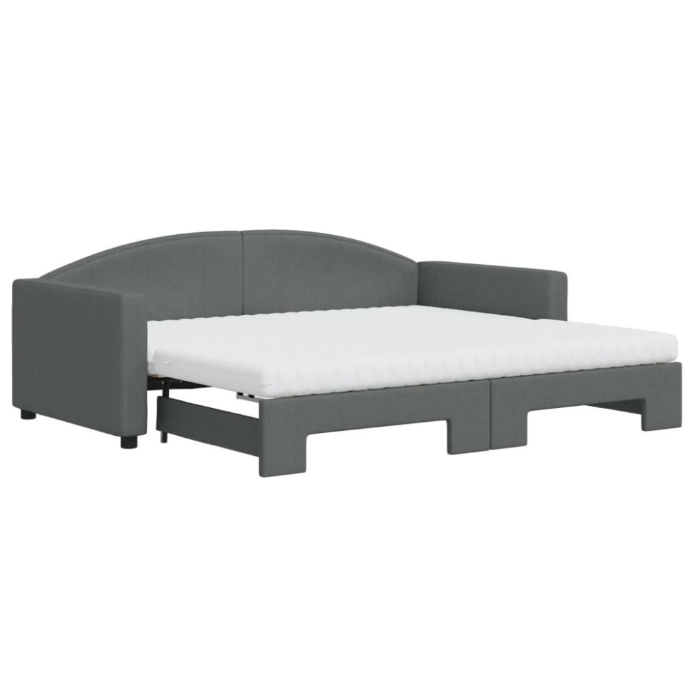 vidaXL Pat de zi cu extensie și saltele, gri închis, 90x190 cm, textil