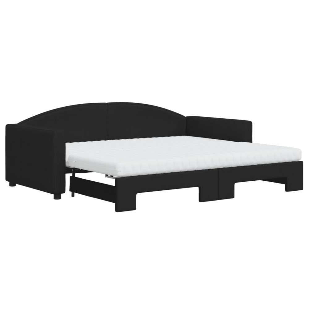 vidaXL Pat de zi cu extensie și saltele, negru, 90x190 cm, textil